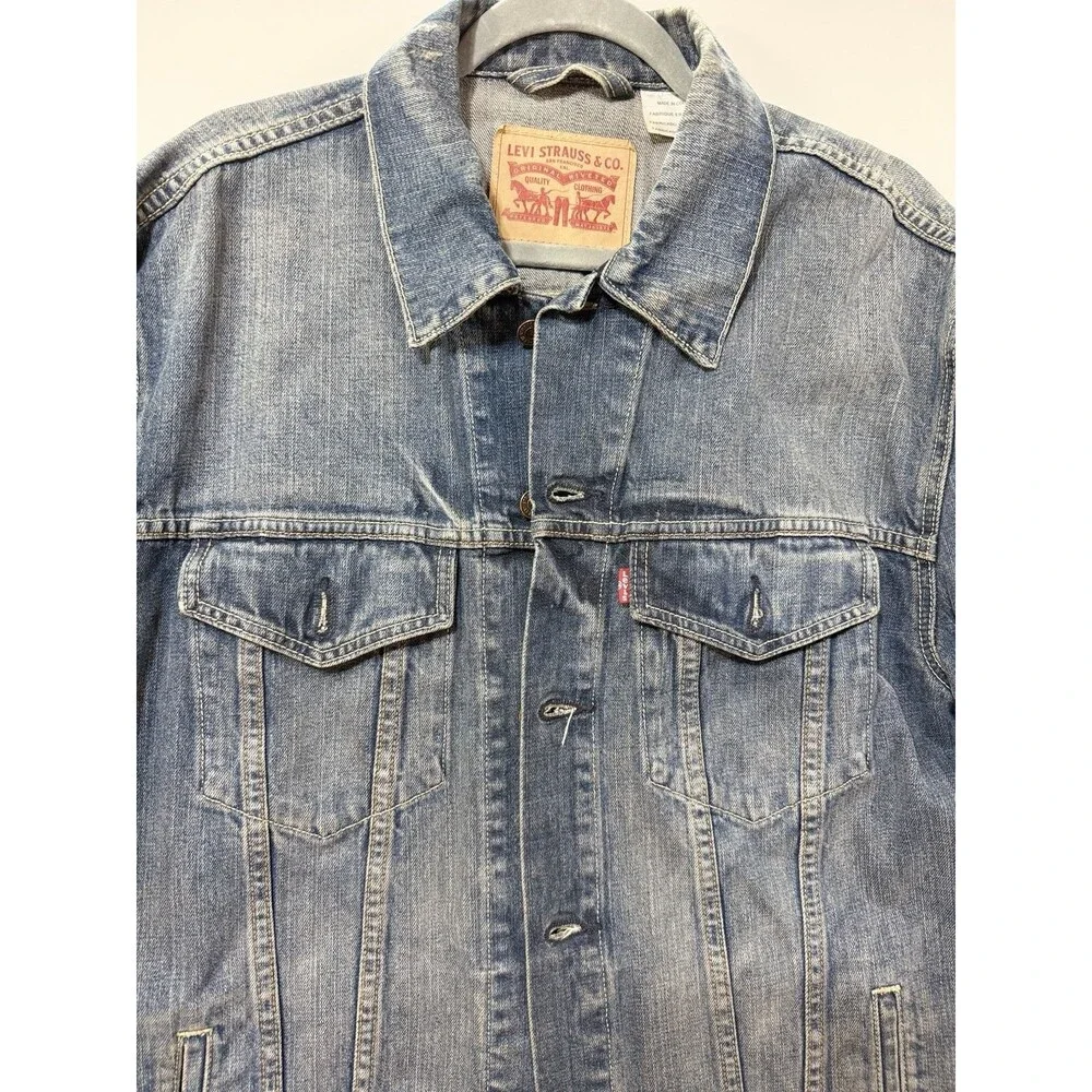 Levi Denim Jacket Western 4 Pocket Light Wash Trucker Workwear XL